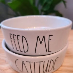 Rae Dunn FEED ME and CATITUDE bowls